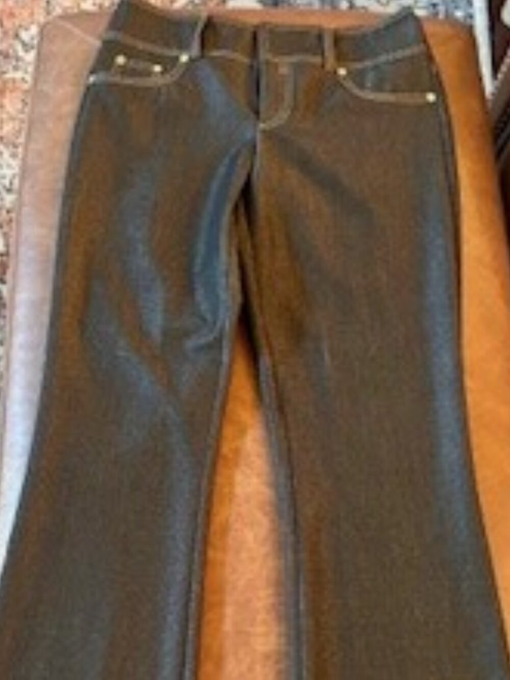 Cache Deep Indigo Blue Bootcut Flare Pants Gold Stitching Size 4